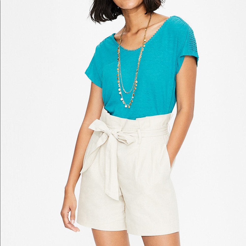 Boden 100% Linen Voop Turquoise Tee